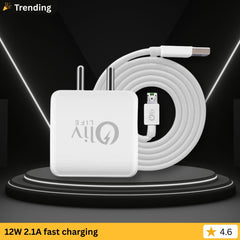 OlivLife 12W universal wall charger with Type-C cable – BIS certified smart adaptive charging adapter for Android and iPhone India