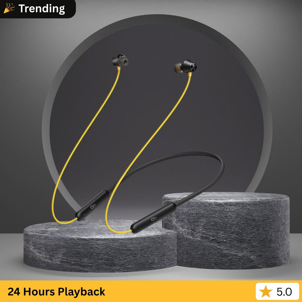 OlivLife Bluetooth neckband with mic yellow – 30-hour battery, super-fast charging, deep bass wireless neckband earphones under 1000 India