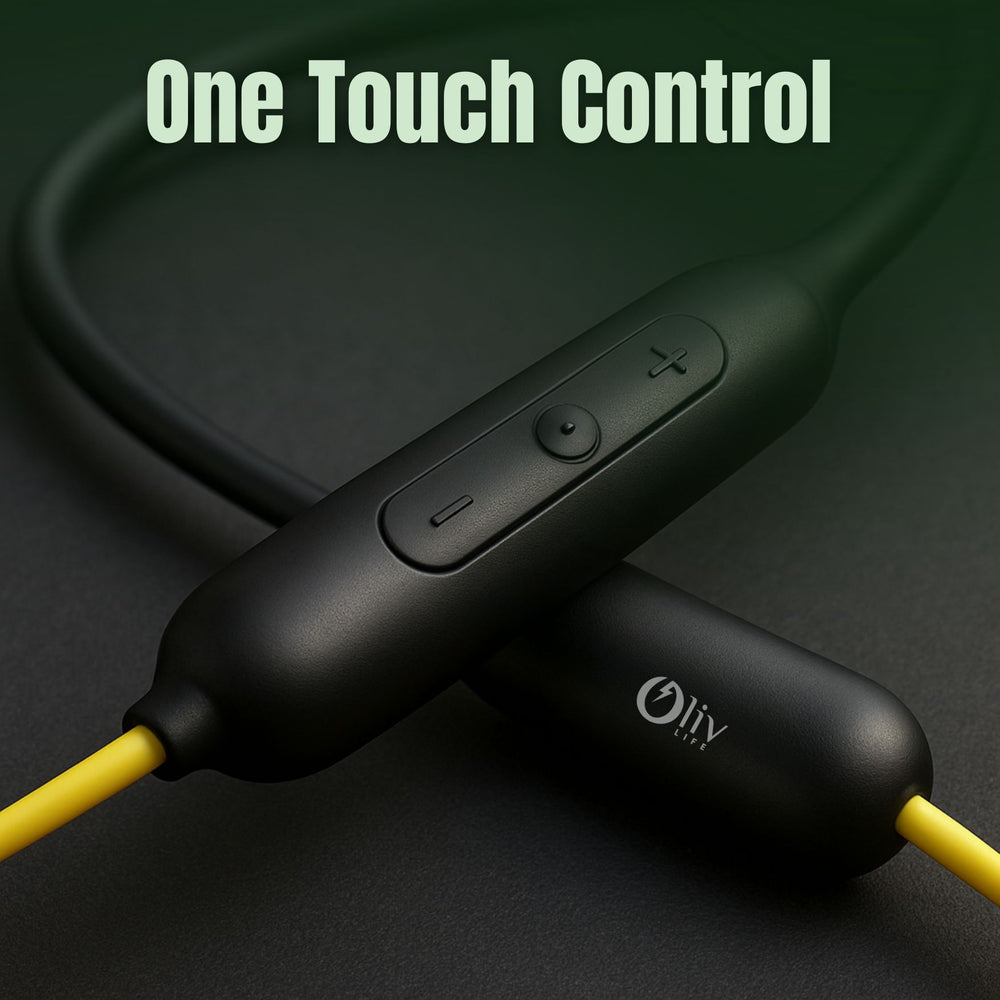 OlivLife Bluetooth neckband inline controls and mic – call volume and track control for best neckband earphones under 1000 India