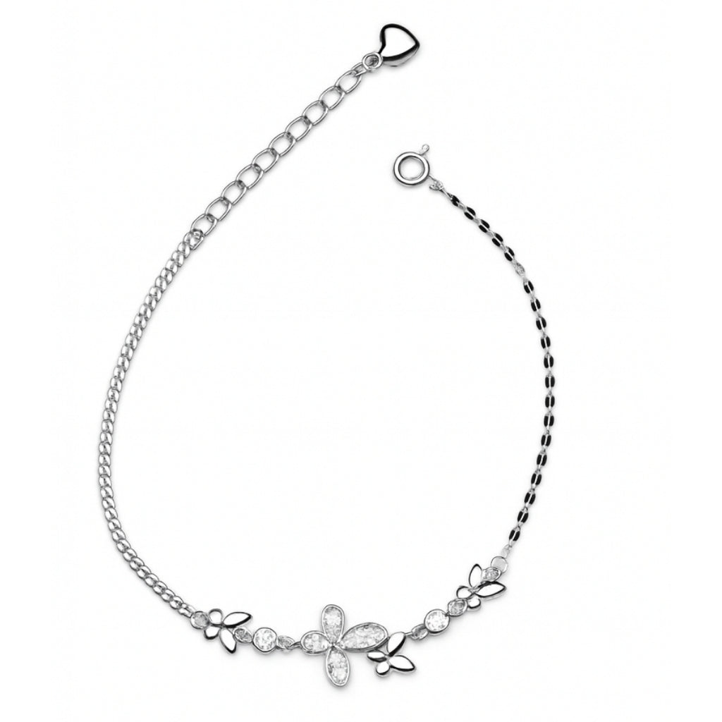 Sparkling Butterfly Charm Silver Bracelet