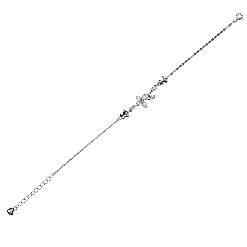 Sparkling Butterfly Charm Silver Bracelet