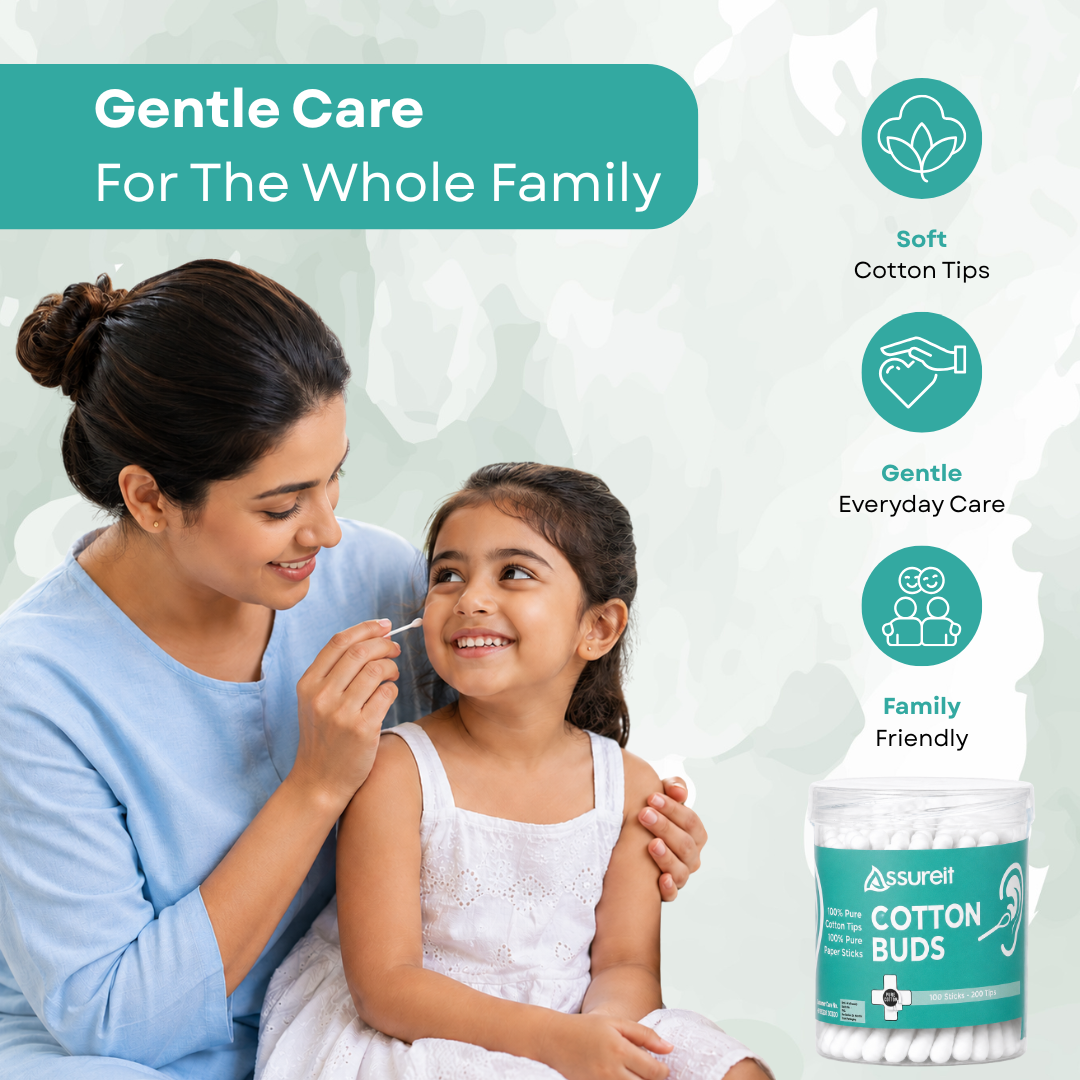 Assureit Organic 100%Cotton Buds – Best Soft Cotton Ear Buds for Ear Cleaning, Makeup & Baby Care