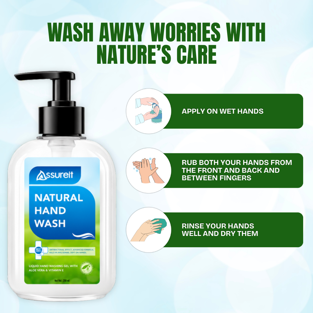 Assureit Natural Hand Wash – Aloe Vera & Vitamin E Moisturizing Antibacterial Liquid 250ml