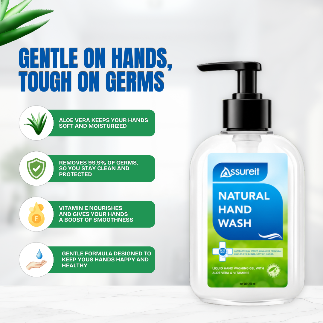 Assureit Natural Hand Wash – Aloe Vera & Vitamin E Moisturizing Antibacterial Liquid 250ml