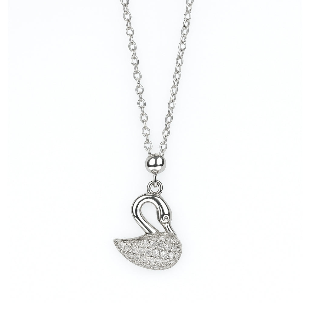 Elegant Silver Swan Pendant with Sparkling Gemstones
