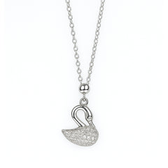 Elegant Silver Swan Pendant with Sparkling Gemstones