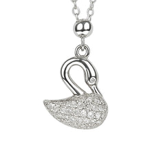 Elegant Silver Swan Pendant with Sparkling Gemstones