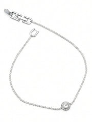 Minimalist Silver Anklet with Crystal Centerpiece