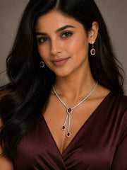 925 Sterling Silver Ruby Red Necklace Set