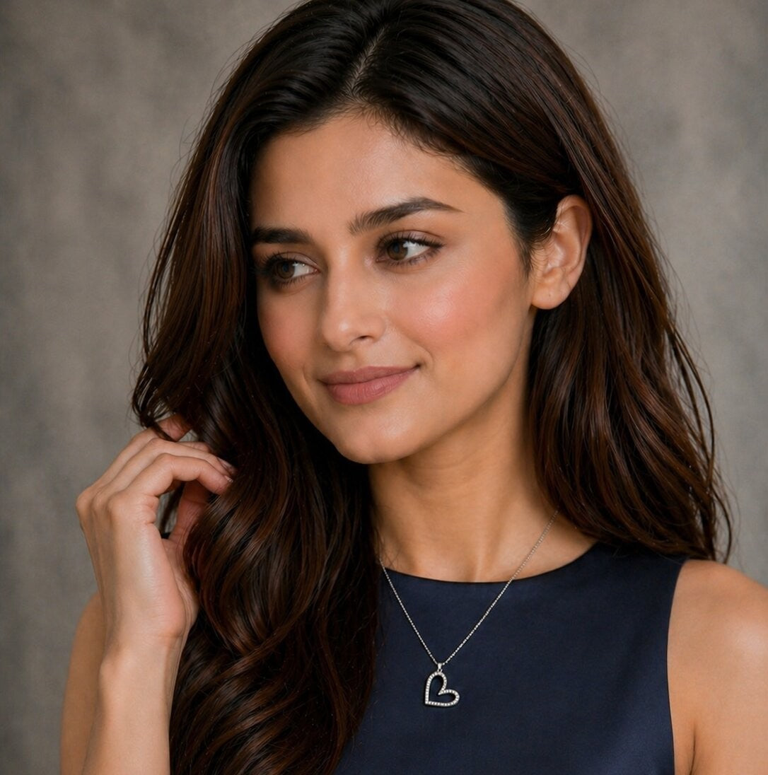 Silver Sparkling Heart Outline Pendant