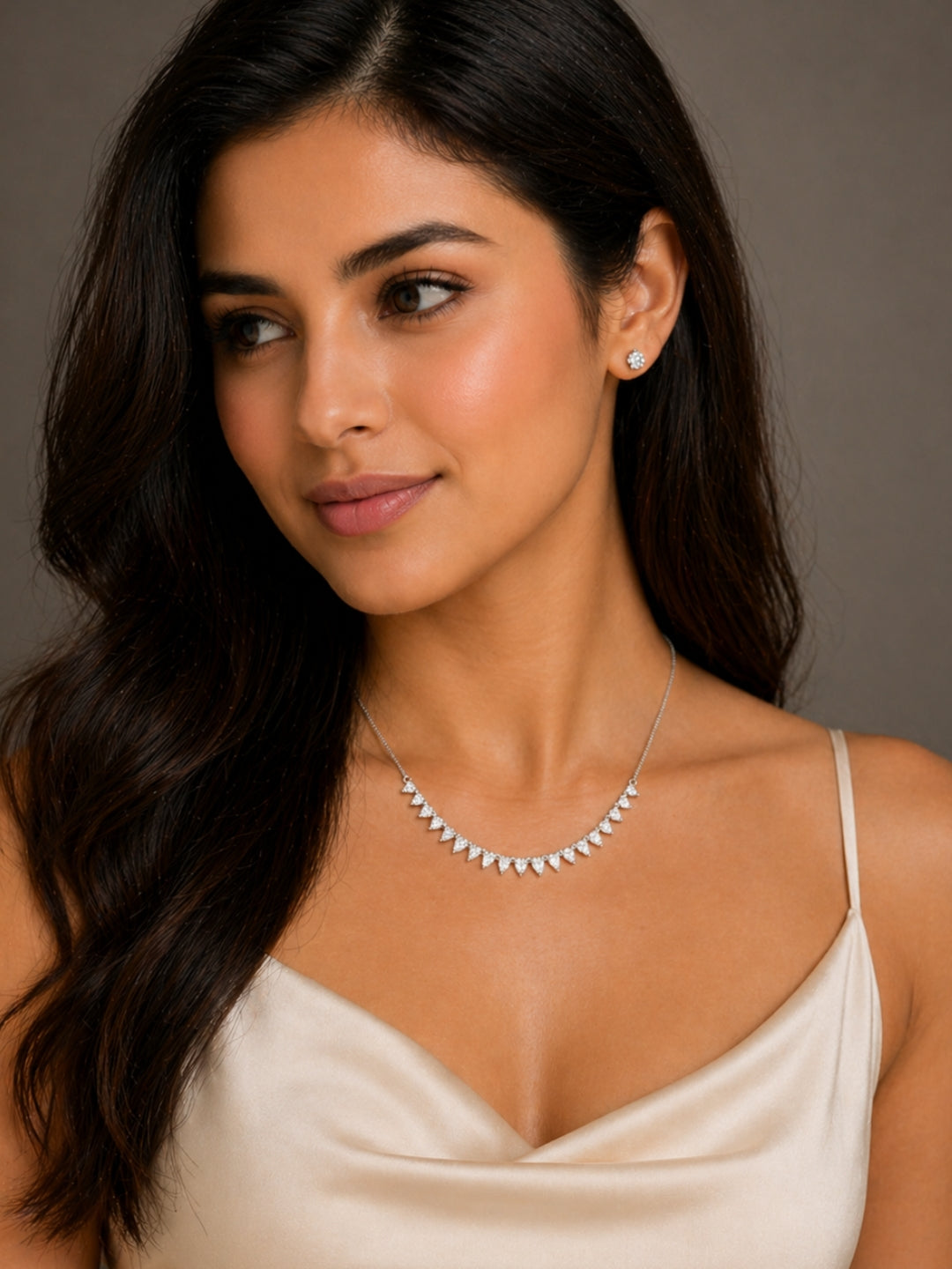 Silver Necklace & Earring Set with Teardrop Stones