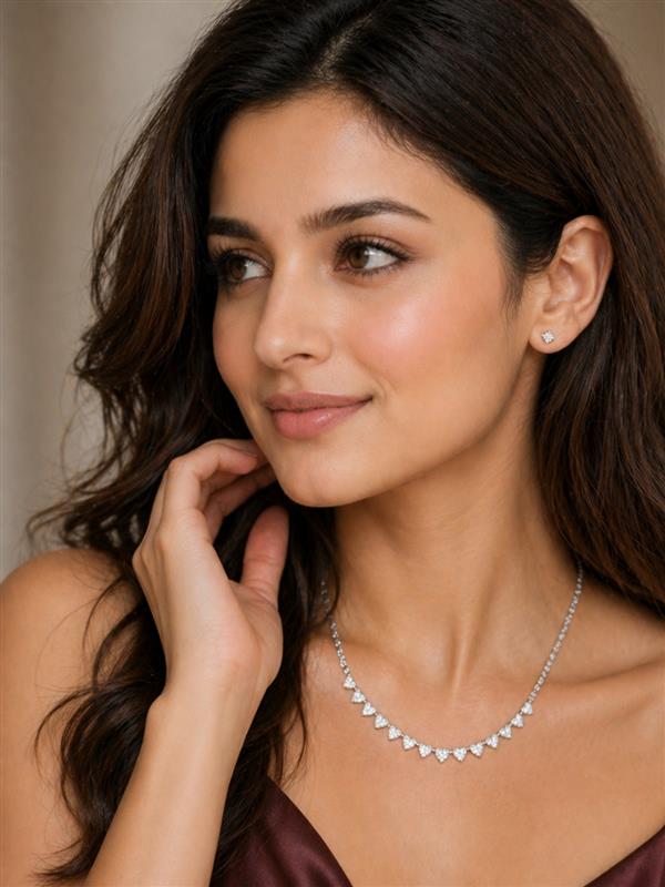 Silver Necklace & Earring Set with Teardrop Stones