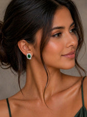 925 Sterling Silver Emerald Green Floral Stud Earrings