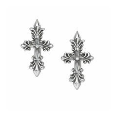 Vintage Cross Design Silver Hoop Earrings