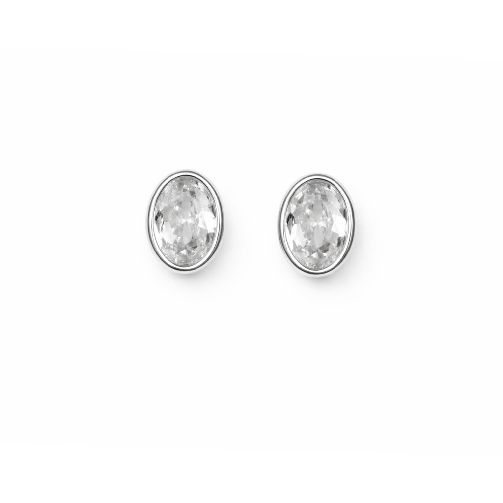 Classic Oval Crystal Silver Stud Earrings