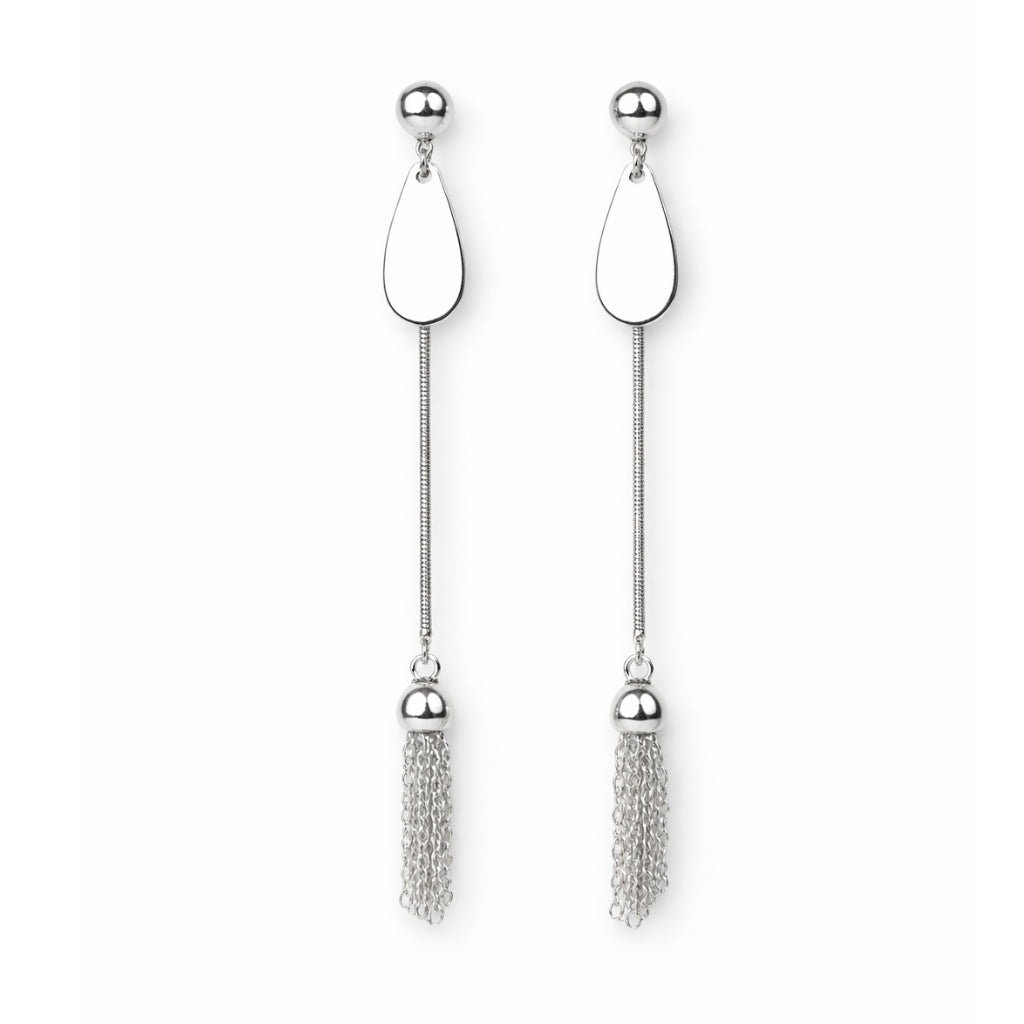 Silver Tassel Shine Drop Earrings