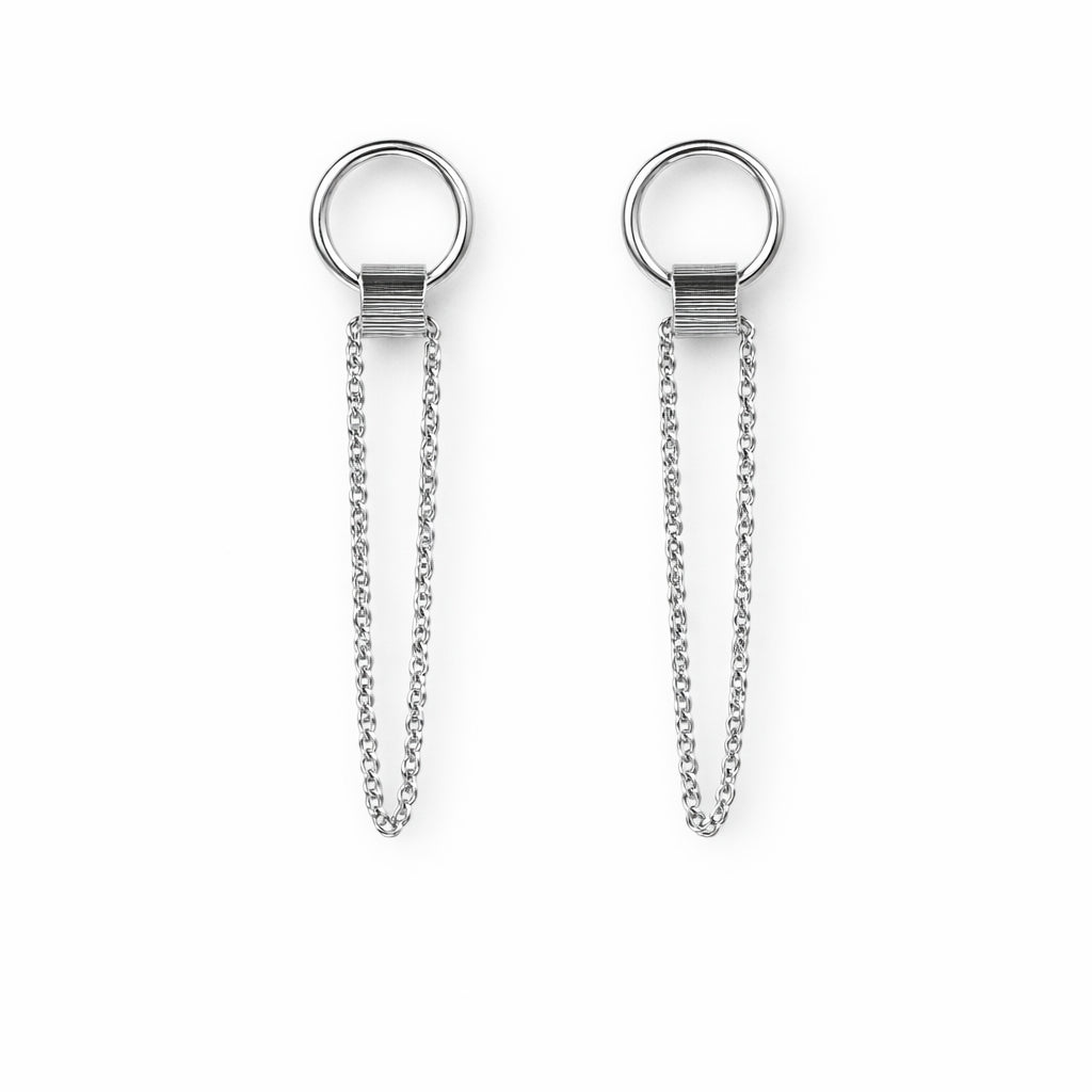 Minimal Silver Loop Earrings with Double Chain Detailing