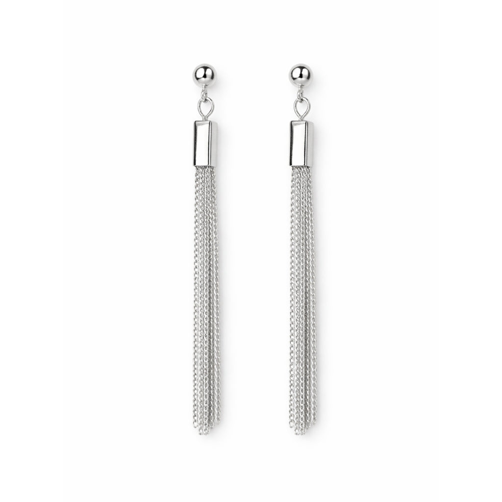 Minimalist Silver Chain Tassel Drop Earrings