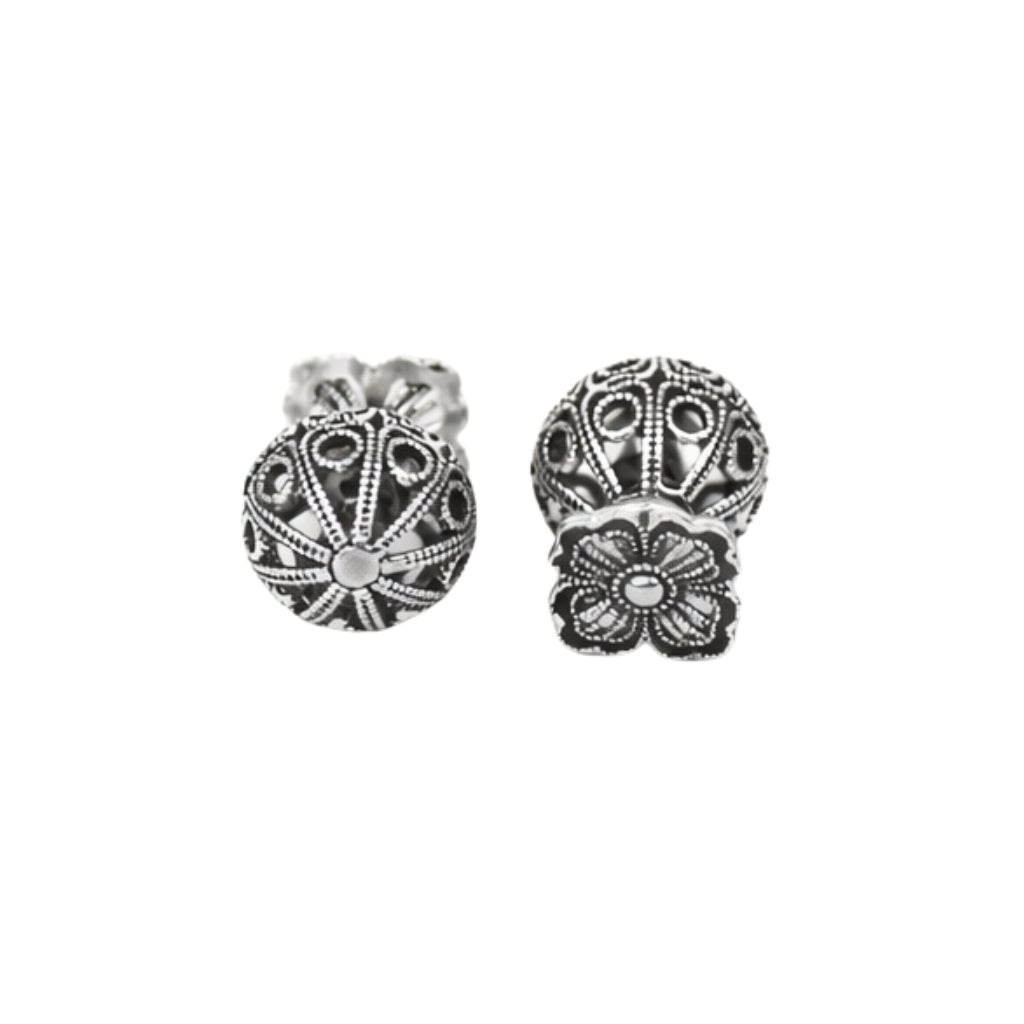 Axora Life Oxidized 925 Silver Floral Ball Stud Earrings for Women
