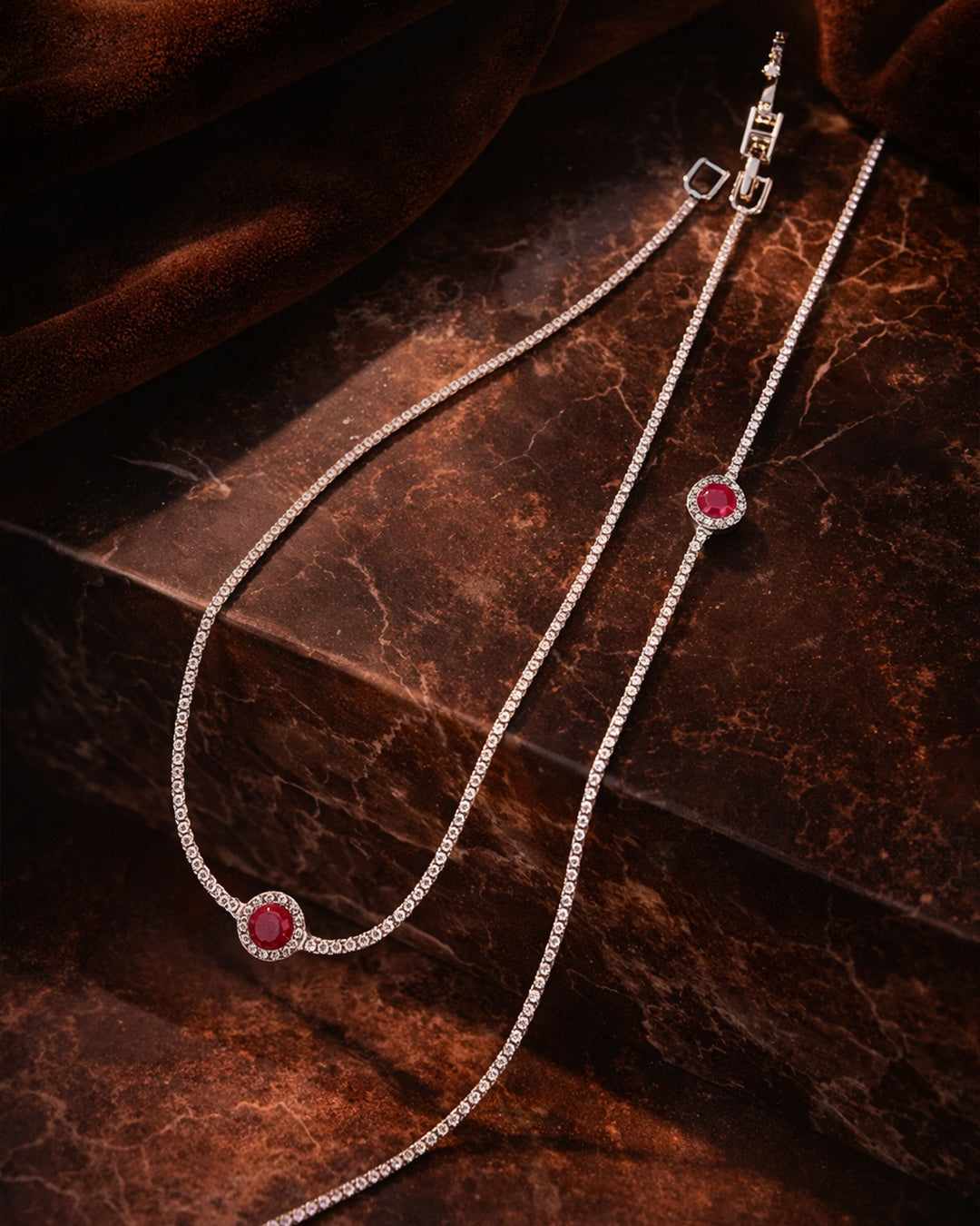 Silver Anklet with Ruby-Colored Stone