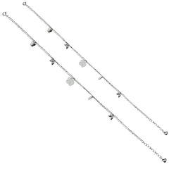 Elegant Silver Dual Anklet Set with Star & Flower Charms