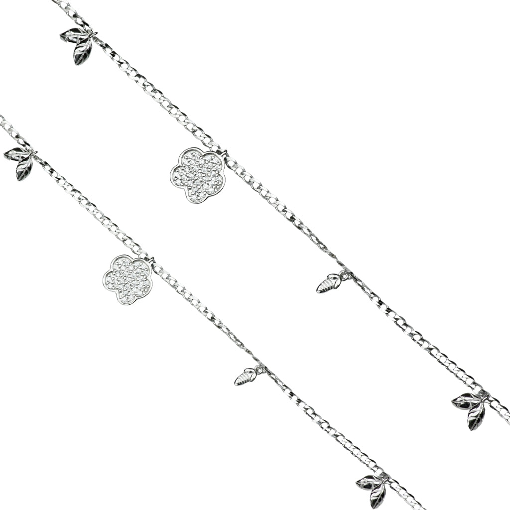 Elegant Silver Dual Anklet Set with Star & Flower Charms