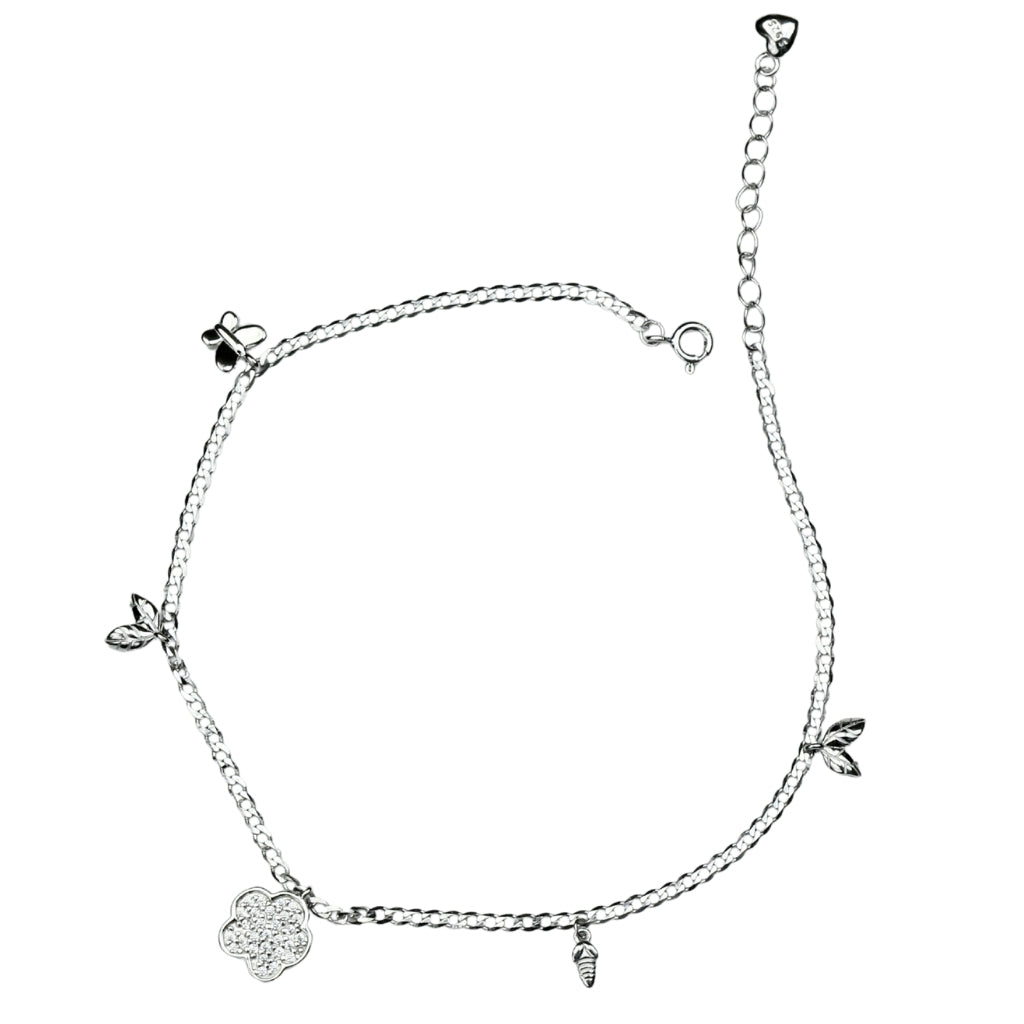 Elegant Silver Dual Anklet Set with Star & Flower Charms