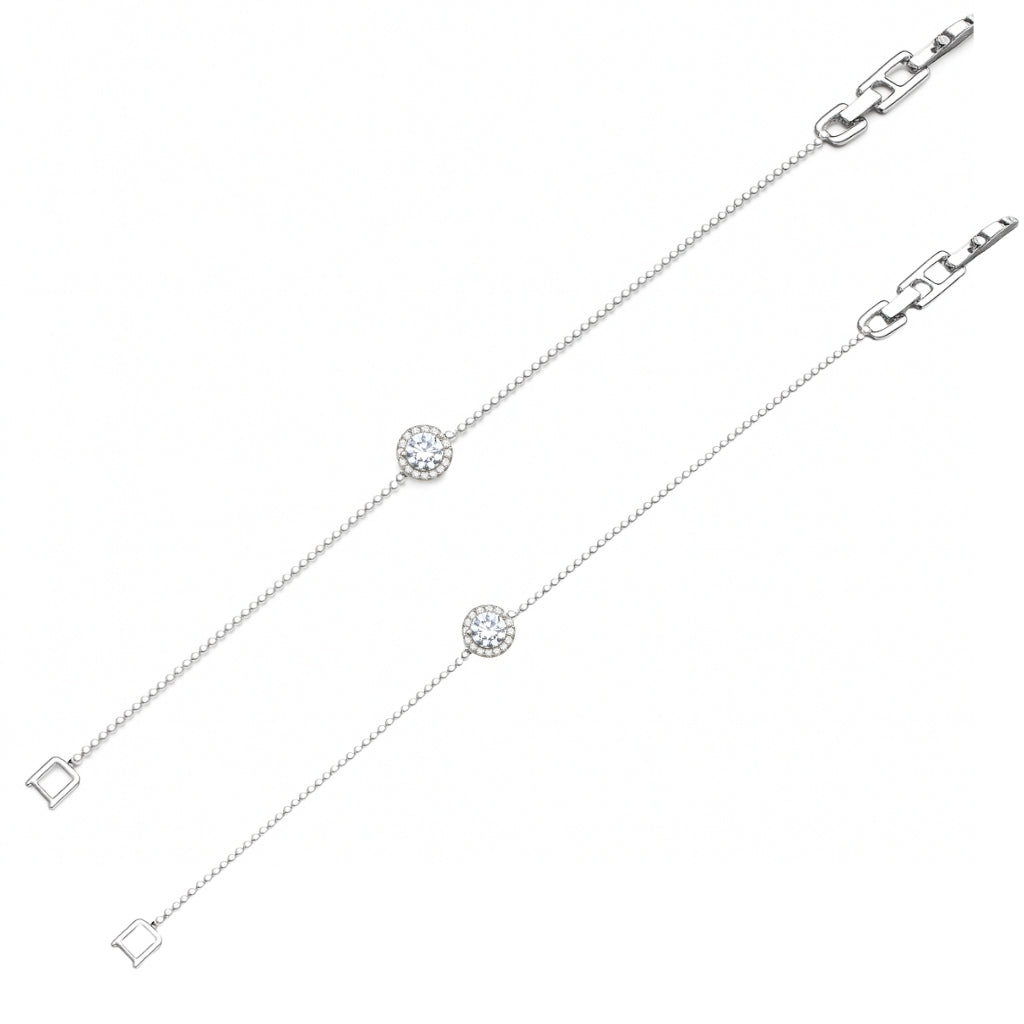 Minimalist Silver Anklet with Crystal Centerpiece