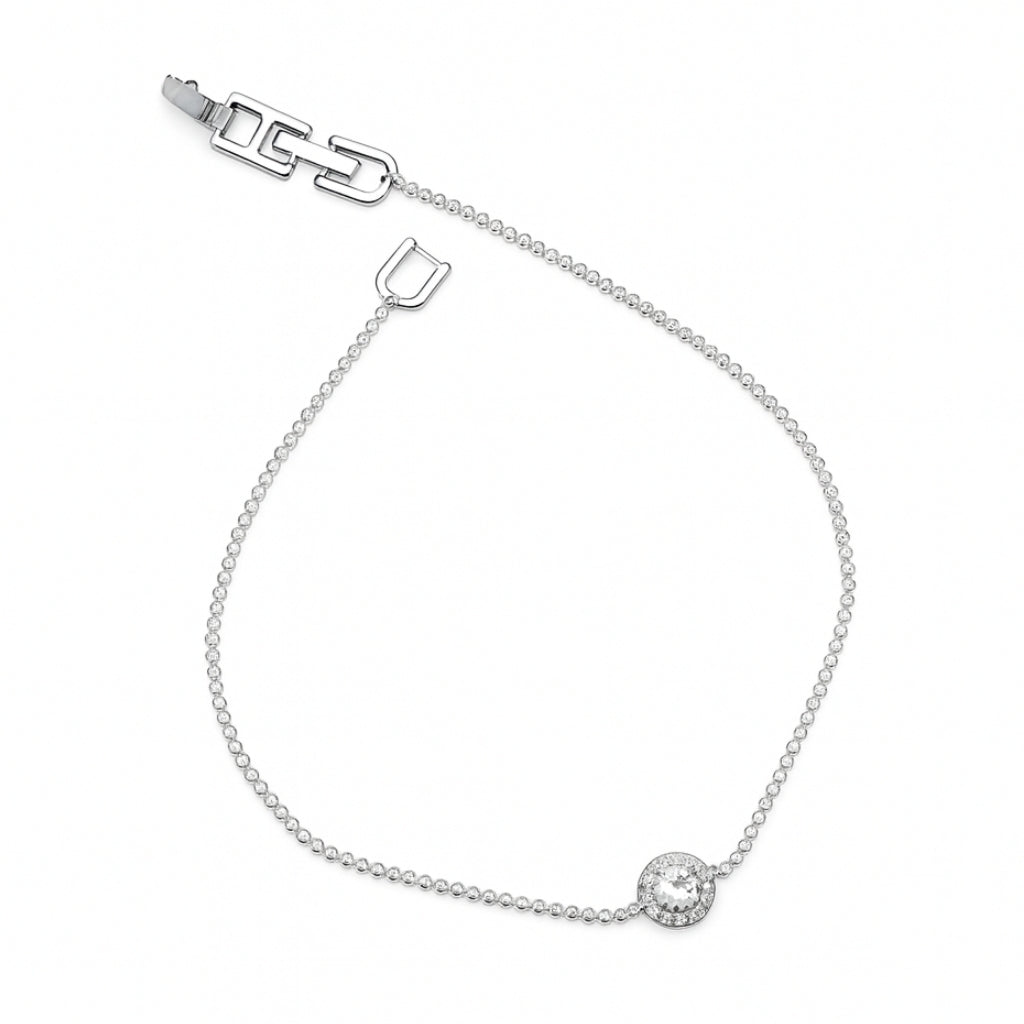Minimalist Silver Anklet with Crystal Centerpiece