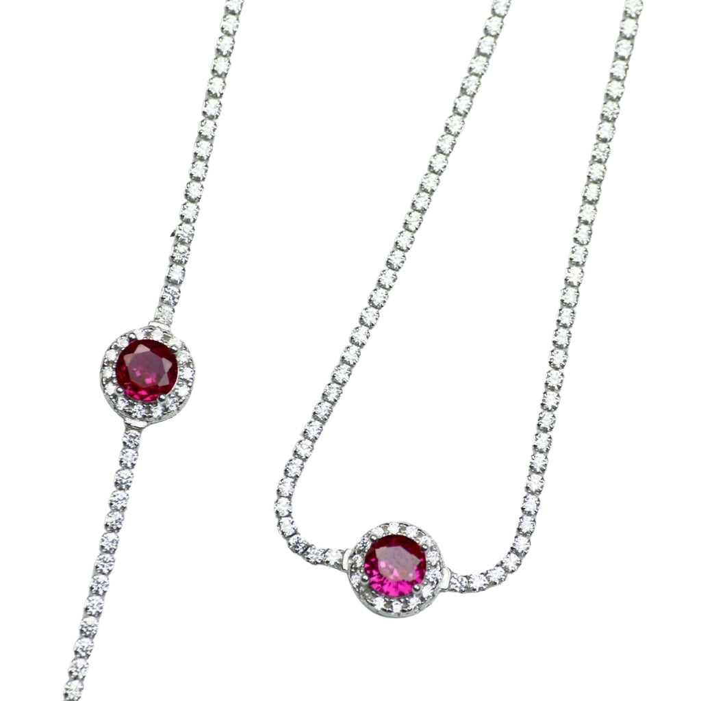 Silver Anklet with Ruby-Colored Stone