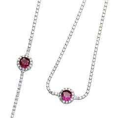 Silver Anklet with Ruby-Colored Stone