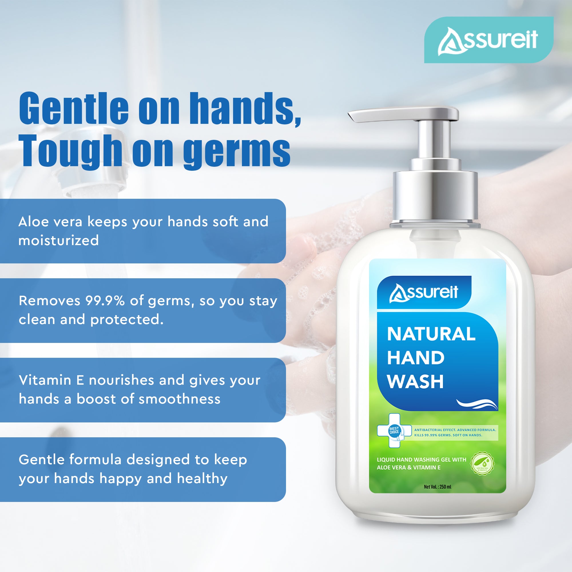 Aloe Vera Hand Wash India – Assureit Natural Antibacterial Liquid Hand Wash with Vitamin E