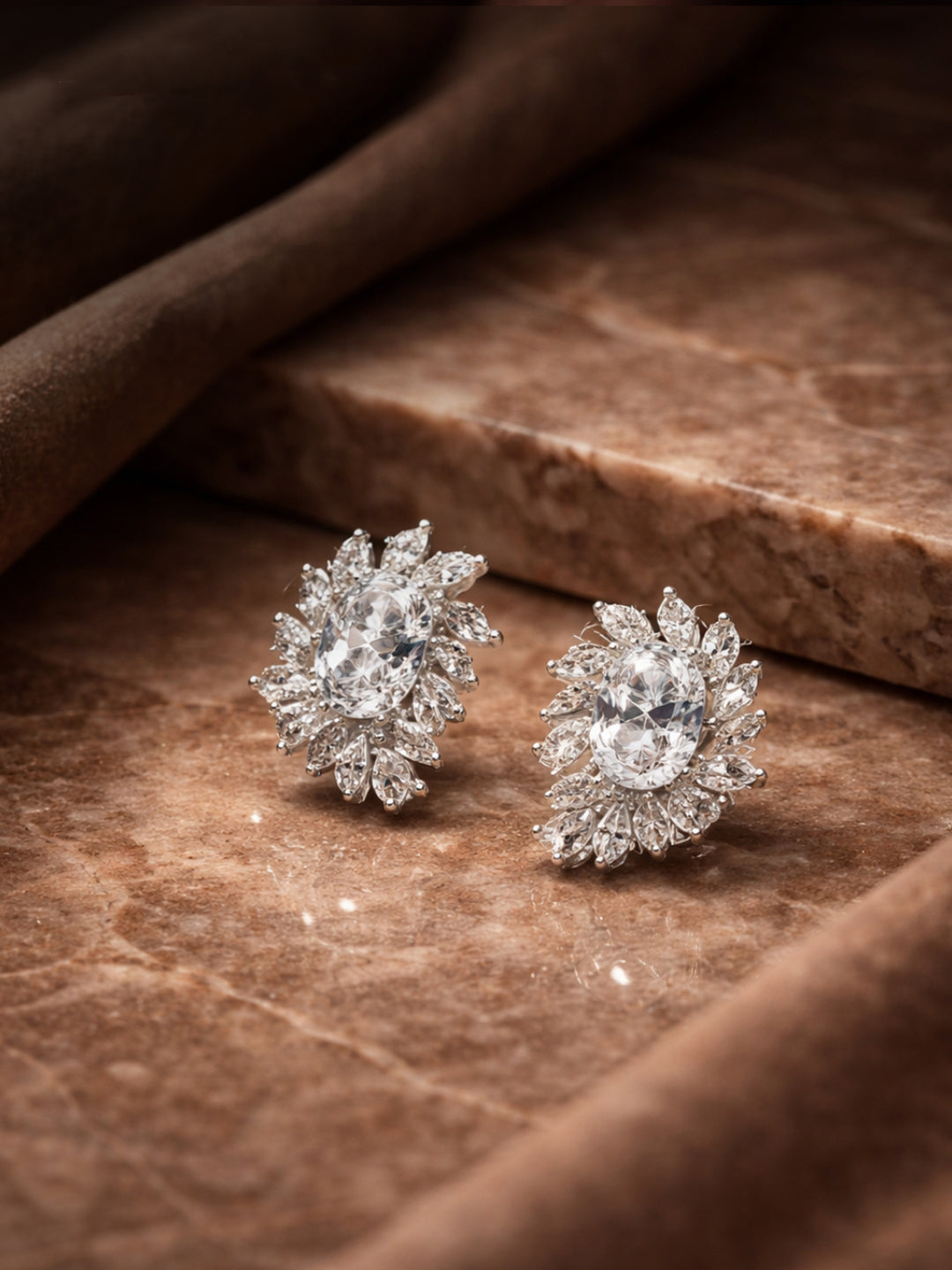925 Sterling Silver Sparkling Floral Stud Earrings