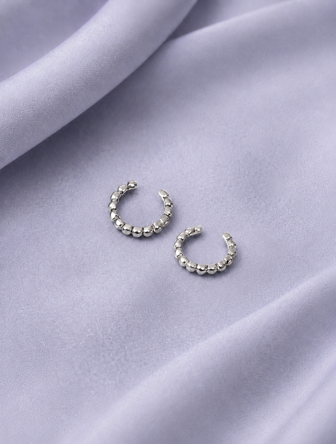 Silver Textured Beaded Ear Cuffs