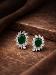 925 Sterling Silver Emerald Green Floral Stud Earrings