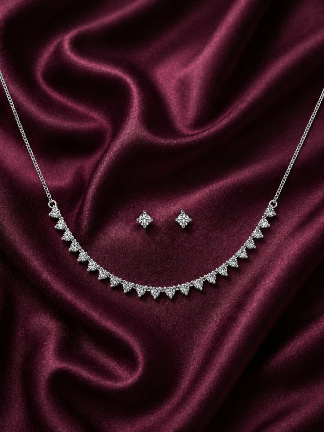 Silver Necklace & Earring Set with Teardrop Stones