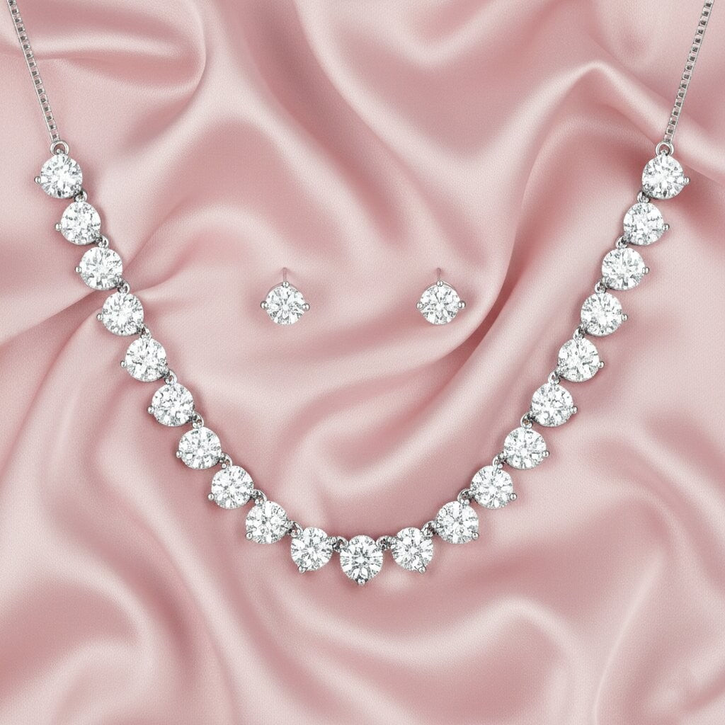 Silver Necklace & Earring Set with Teardrop Stones (Big Stone)