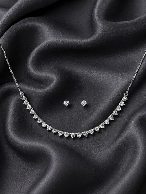 Silver Necklace & Earring Set with Teardrop Stones