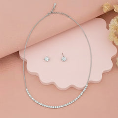 Elegant Silver Necklace & Stud Earring Set