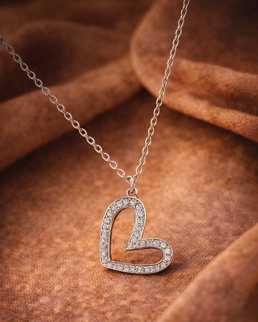 Silver Sparkling Heart Outline Pendant