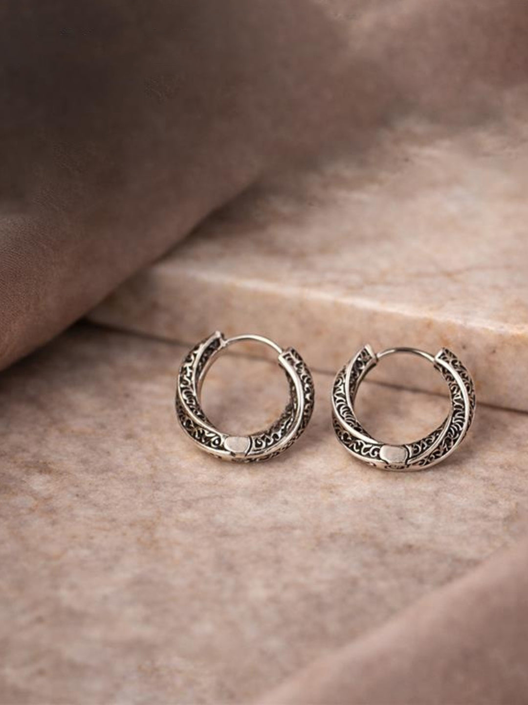 925 Sterling Silver Engraved Hoop Earrings
