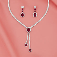 925 Sterling Silver Ruby Red Necklace Set