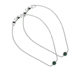 Silver Pair of Anklet Set with Green Stone Charm