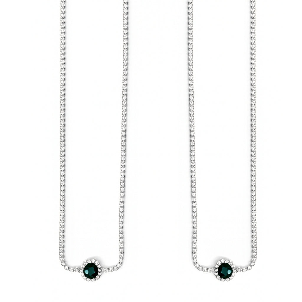 Silver Pair of Anklet Set with Green Stone Charm