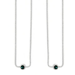Silver Pair of Anklet Set with Green Stone Charm