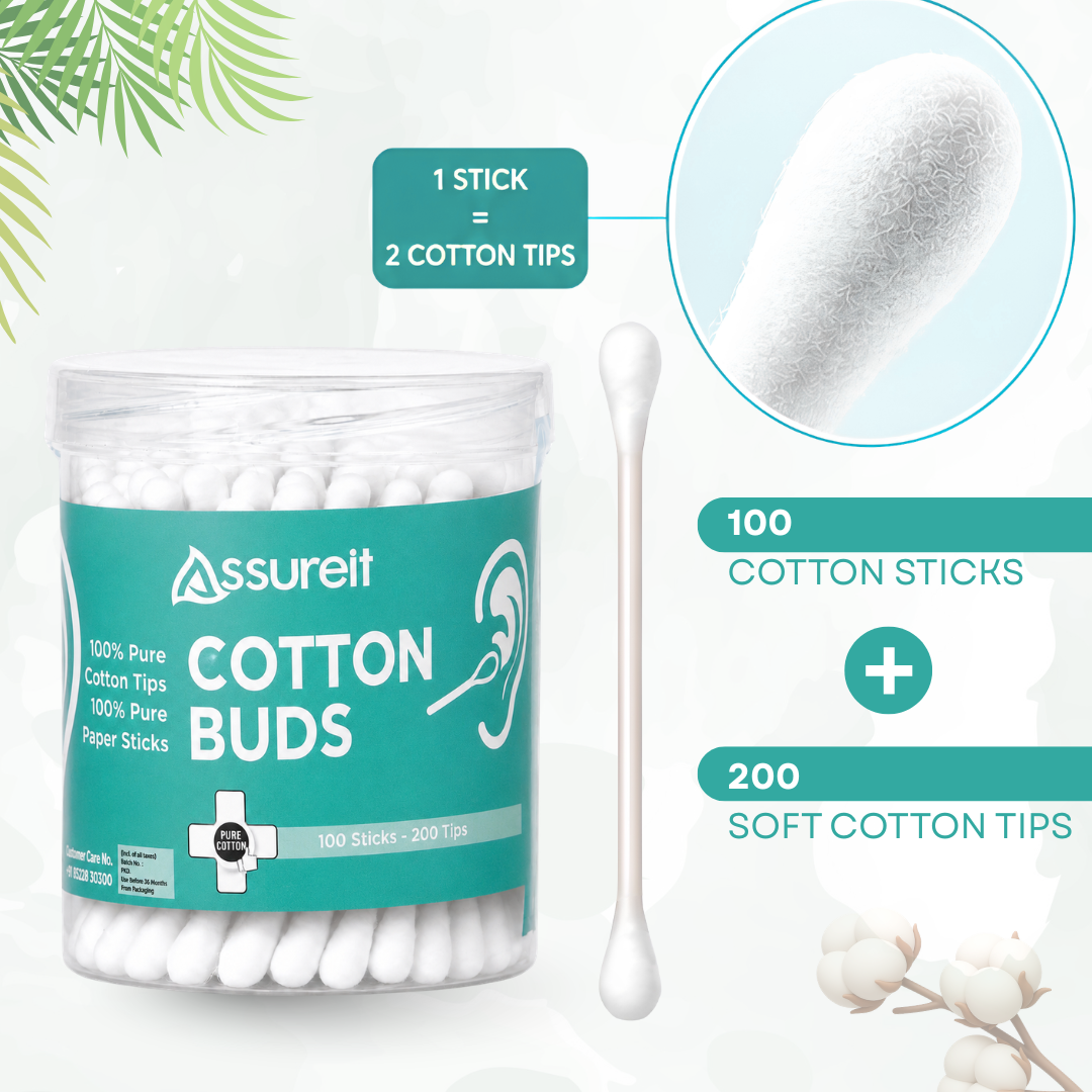 Assureit Organic 100%Cotton Buds – Best Soft Cotton Ear Buds for Ear Cleaning, Makeup & Baby Care