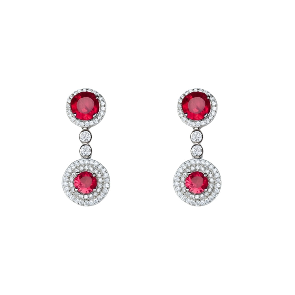 Luxury Silver Jewelry Set with Ruby-Red Stones