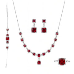 Premium Silver Jewelry Set with Square Ruby Stones