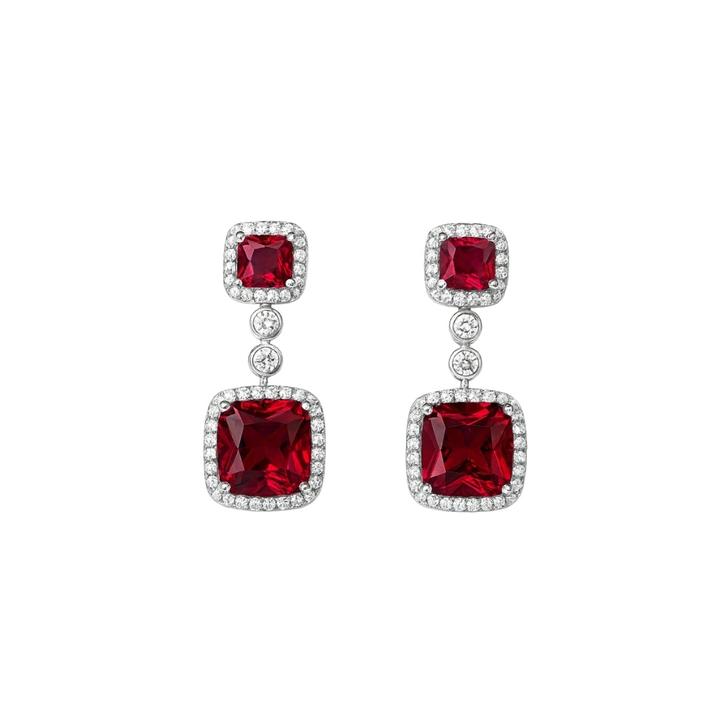 Premium Silver Jewelry Set with Square Ruby Stones