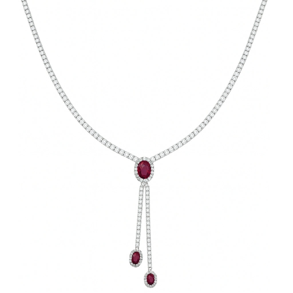 Ruby Elegance Silver Necklace & Earring Set